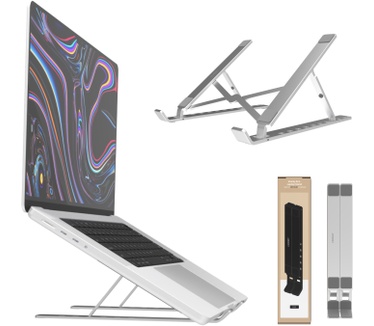 Voomy ECO Laptop Standaard - Verstelbaar & Opvouwbaar - 9 tot 17 inch - Recycled Aluminium - Ergonomische Stand - Voor Laptop, Macbook, Tablet, Lenovo, iPad - Zwart