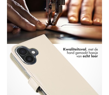 Selencia Echt Lederen Bookcase iPhone 16 - Greige