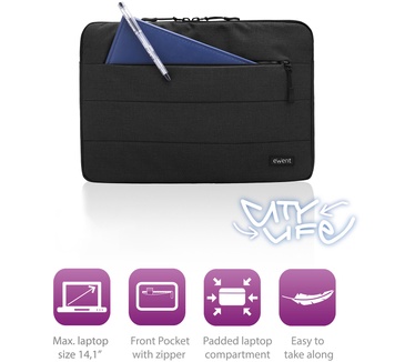 Ewent City Sleeve 14.1 inch Zwart