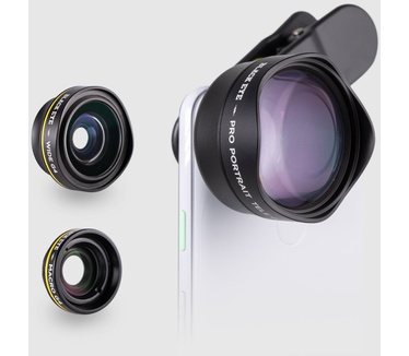 Black Eye Travel Kit G4 Smartphone Lenzen Pro Portrait Tele Macro - 15x zoomen Wide - 160° Beeldhoek Inclusief reistas voor o.a. Apple, Samsung & Huawei - Zwart