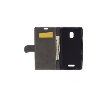 Alcatel One Touch Pop Star 3G Lederen Wallet Flip Case Zwart