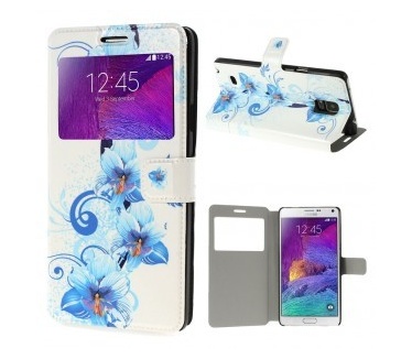 qMust Samsung Galaxy Note 4 Window Cover - Blue Flowers