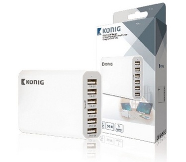 König Lader 6 - Uitgangen 10A USB Wit