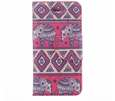 Olifant Print lederen bookcase hoesje voor de Apple iPhone 5C - Roze (Apple iPhone 5C) Roze