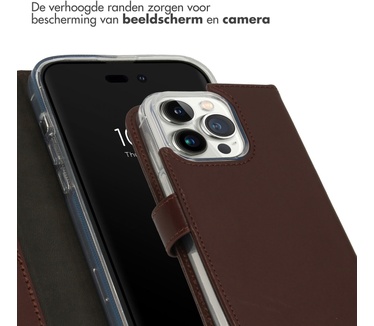 Selencia Echt Lederen Bookcase iPhone 14 Pro - Bruin