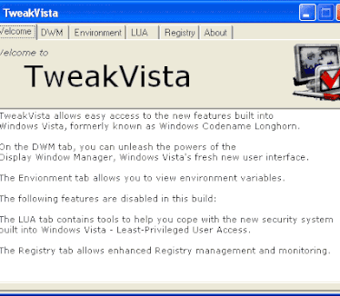 TweakVista welkom scherm