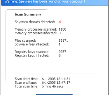 Microsoft AntiSpyware - scan results