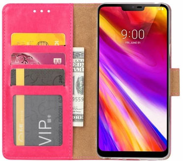 Luxe Lederen Bookcase hoesje voor de LG G7 ThinQ - Roze (LG G7 ThinQ) Roze