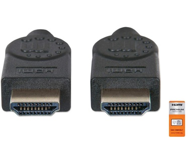 Manhattan HDMI Cable with Ethernet, 4K, Male to Male, 9m, Premium, 4K@60Hz UHD, HEC, ARC, 3D, 18 Gbps, Shielded, Black Zwart