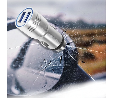 LogiLink USB car charger with integrated emergency hammer, 10.5W