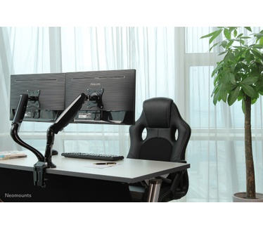 Neomounts by Newstar Full Motion Dual Desk Mount (clamp & grommet) for two 10-27" Monitor Screens, Height Adjustable (gas spring) - Black