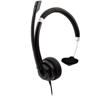 V7 Deluxe Mono Headset, boom mic, Adjustable Headband for PC, Mac, Laptop Computer, Chromebook, Black, 3.5mm connector