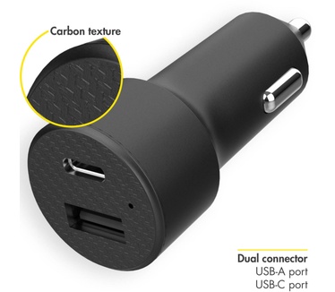 Accezz Car Charger met USB-C naar USB kabel - Autolader - 20 Watt - 1 meter - Zwart
